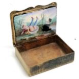 Antique gilt metal risqué vesta box with French enamel detail to top and interior of lid - 4.5cm x