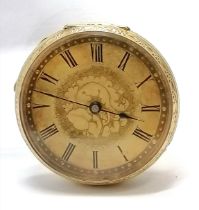 18ct gold outer cased fob watch (35mm diameter) - lacks winder and total weight 35g ~ for spares /