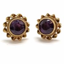 9ct hallmarked gold amethyst stud earrings with rope detail - 1.8g total weight