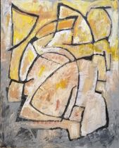 Chris Webb original abstract figural oil on canvas painting in the cubist style - unframed & 76cm