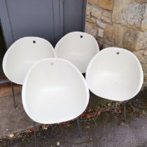 Set of 4 Retro Italian Pedrali "Gliss" Archirivolio design cream plastic chairs on chrome