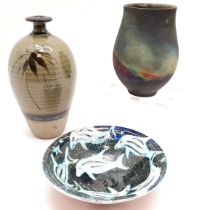 3 x studio pottery in a Devon Learning Resources carry case ~ Nicholas Douglas vase (25cm high & has