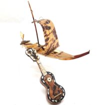 miniature tortoiseshell guitar, and tortoiseshell boat a/f.