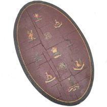 1862 Painted oval Armorial panel, painted with assorted crests, 34 cm high, 21 cm wide.