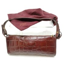 Vintage Mulberry crocodile pattern leather brown clutch bag, 25 cm length, 11 cm high, in good