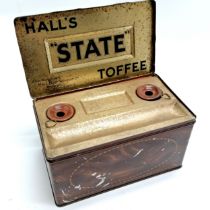 Hall's "State" toffee tin with original ink stand tray - 24cm x 13.5cm x 12.5cm ~ has surface losses