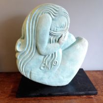 Chris Webb signed turquoise large scale turquoise patinated bronze of a girl under a blue moon