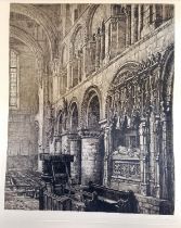 8 x engravings of a church interior signed by Oliver Baker (1856-1939) ~ 102cm x 69cm - he was