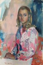 Patrick Larking (1907-81) oil on canvas 1970's portrait painting of Wendy - frame 91cm x 66cm- label