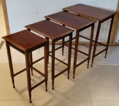 Antique mahogany nest of 4 tables, with satinwood and box inlay crossbanding to the edges, in good