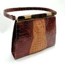 Art Deco crocodile skin handbag with made in Singapore label - 28cm across x 23cm and has coin