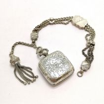 Sterling silver albertine chain (lacks t-bar) with antique silver sovereign case (2.8cm across) by