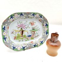 Masons ironstone meat plate, 31.5 cm wide, 24 cm high, in good condition, t/w stoneware jug with