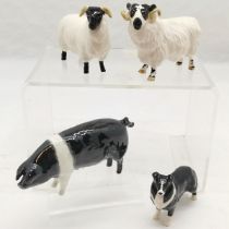 Beswick Saddleback Champion Merrywood silver wings 56, 8 cm high, t/w pair of Beswick sheep, and a