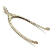 Pair of novelty 1903 Charles & George Asprey silver wishbone sugar tongs with sprung action -