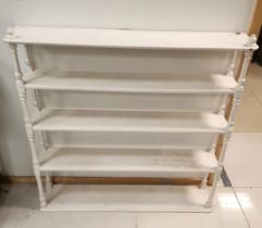 Vintage painted white shelf unit, some finial losses, 98 cm wide, 92 cm high, 19 cm deep, in used