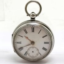 Antique Chester silver cased pocket watch - 5cm diameter & missing 2nd hand ~ for spares / repairs