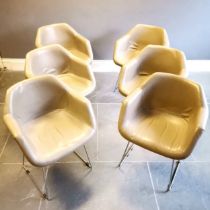 Set of 6 retro grey leather chairs with chrome supports retailed by Loft 60 cm wide, 54 cm deep,