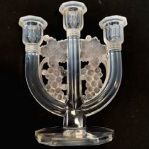 Barolac opalescent glass candelabrum with grape vine detail - 22.5cm high & centre sconce has old