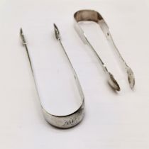 2 x pairs of Georgian silver sugar tongs - longest 14cm & total (2) 69g ~both in good used condition