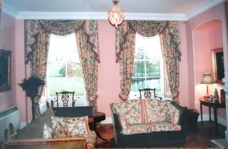 2 pairs of lined curtains each curtain 330cm long x 90cm wide, with matching pelmets 190cm long