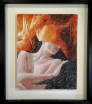 Mike Nicoll 'Fahrenheit 2010' framed painting in egg tempera on wooden panel - frame 53.5cm x 46.5cm