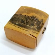 Antique mauchline ware ring box - Royal Holloway College Egham - 3.5cm high & a/f