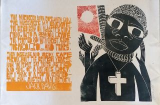 Paul Peter Piech (1920-96) signed 1998 lithograph with Jack Davis words against Aboriginal