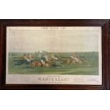 Antique Martell & Co Cognac St Leger print titled 'The Run In' - frame 70cm x 46cm ~ some toning +