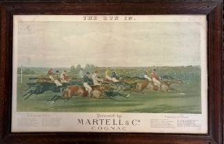 Antique Martell & Co Cognac St Leger print titled 'The Run In' - frame 70cm x 46cm ~ some toning +