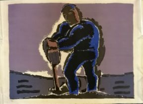 Josef Herman OBE RA (1911–2000) signed lithograph of a man digging - 80cm x 58cm