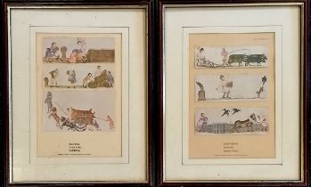 2 x framed farming prints from the Luttrell Psalter in the British Museum - frame 38.5cm x 31cm