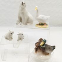 Branksome China polar bear family, Goebel figure group of pair of mallard ducks, t/w John Beswick