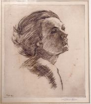 Tatsuo Miki (b.1904) hand signed portrait etching of a ladies head - frame 45.5cm x 38cm and has