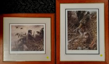 2 x framed prints signed by Mick Cawston (1959-2006) - Wild fowling & Pigeon pie ~ largest frame