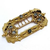 Antique gilt metal buckle with banded agate jewelling - 8cm across