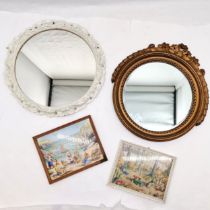 2 x vintage circular mirrors - 1 gilt wreath with bow to top (39cm diameter) t/w 2 x Molly Brett