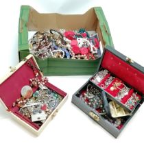 2 x vintage jewellery boxes with costume jewellery t/w box of more costume jewellery ~ total