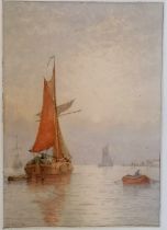 George Stanfield Walters (1838-1924) watercolour painting of boats at sea under a hazy sun (