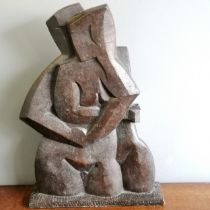 Chris Webb signed 1 off bronze resin cubist abstract of a couple embracing - @ 33.5cm x 9.5cm x 49cm