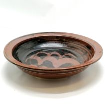 Russell Collins studio art pottery dish with high fired brown glaze - 33cm diameter