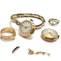 Small qty of a/f jewellery / watches ~ antique 15ct hallmarked gold buckle ring set with ruby (3.