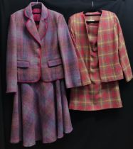 Two tweed suits, purple and pink shades by Ness of Scotland size 12, 95cm bust, 78cm waist skirt t/w