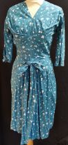 1940s glazed cotton mushroom pattern blue dress by Horrocks 88cm bust in good condition