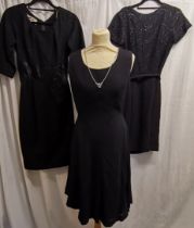 3 1950s little black dresses, sleeveless crepe by Maurice Antoinette 96cm bust, t/w winter dress