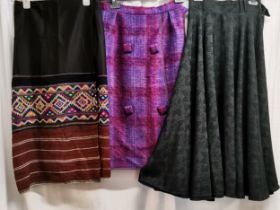 3 skirts, 60s mohair/wool by Gor-ray 66cm waist, t/w black 70s brocade patterned skirt 62cm waist