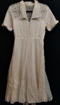 1950s white cotton cutwork dress, lovely condition 82cm bust