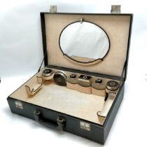 Art Deco vanity case with cut glass jars and black detail with marcasite - 51cm x 33cm x 13cm ~