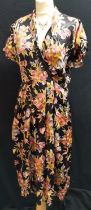 1940s floral satin dress 96cm bust by Polly Peck in good condition, necklace not included