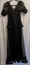 1930s black lace and tafffeta dress, lace damaged under sleeves 84cm bust